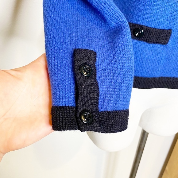 Vintage | Saks 5th Avenue 80s Cobalt Blue Cardigan Sweater Sgt. Pepper's Stripes - Picture 5 of 9